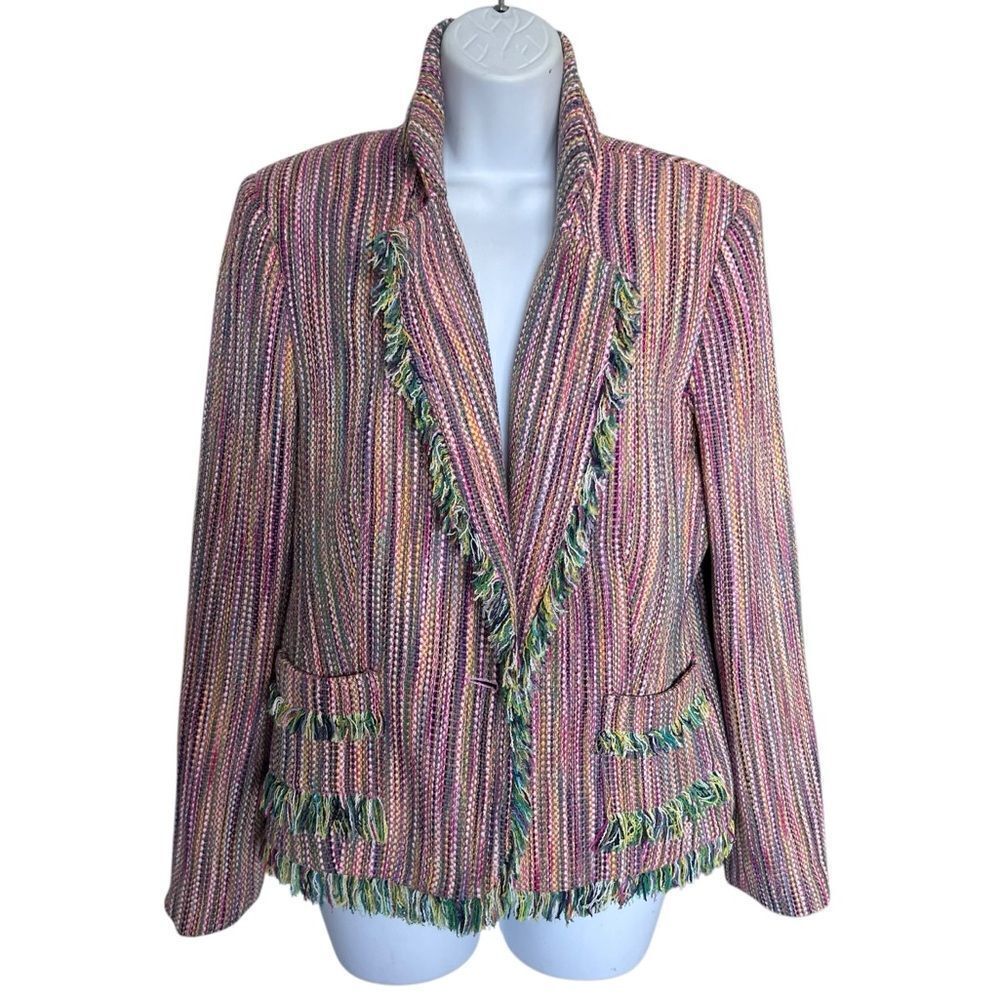 HILARY RADLEY Hilary Radley Tweed Multicolored Striped Blazer Size 8